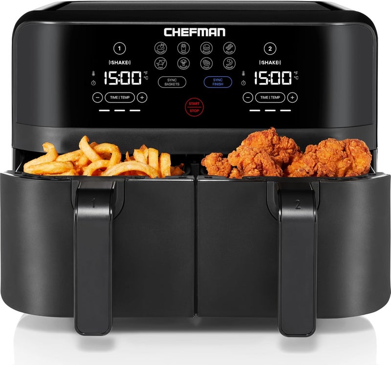 Chefman TurboFry Touch Dual Air Fryer, Maximize The Healthiest Meals With Double Basket Capacity, One-Touch Digital Controls And Shake Reminder For The Perfect Crispy And Low-Calorie Finish - Image 1